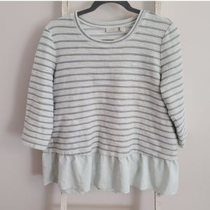 LOGO by Lori Goldstein 100% Cotton Large knit ruffle bottom pocket sweater